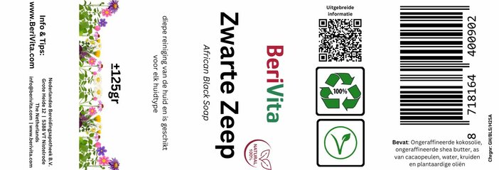 etiket zwarte zeep, african black soap 125gr