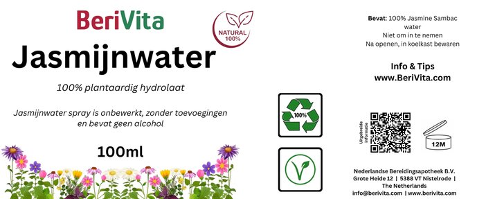etiket jasmijnwater 100ml