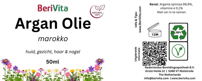 etiket arganolie huid haar puur 50ml