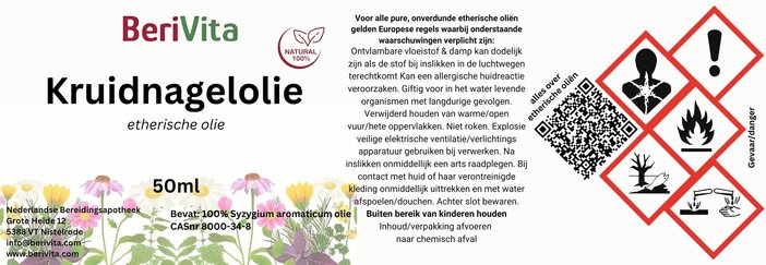 etiket kruidnagel etherische olie clove oil 50ml