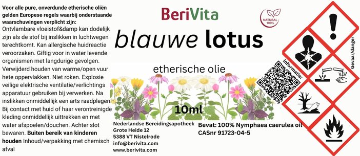 etiket blauwe lotusbloem olie