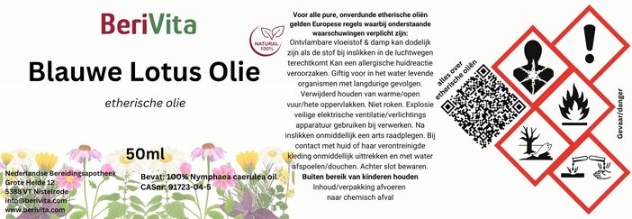 etiket blauwe lotusbloem olie 50ml