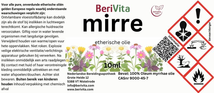 etiket mirre olie myrrh oil 10ml pipetfles
