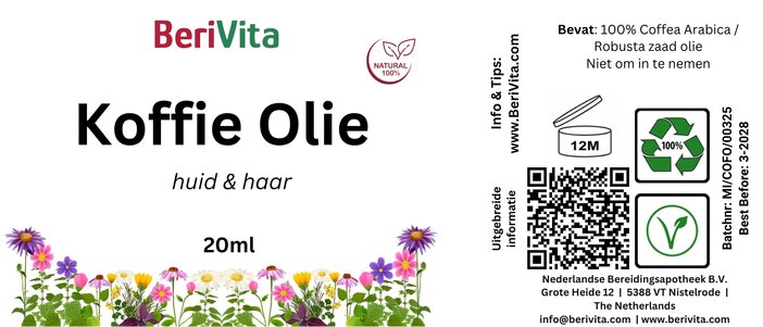 etiket koffie olie koudgeperst en puur pipetfles