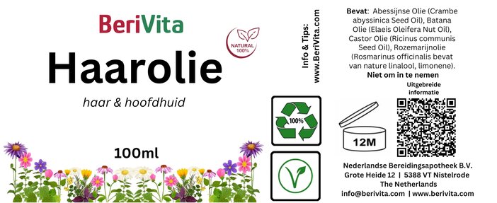 etiket natuurlijke haarolie 100ml