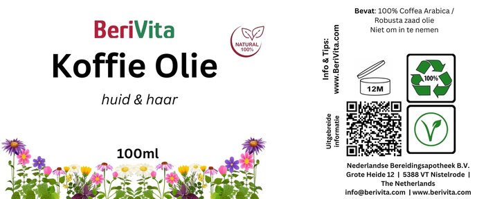 etiket koudgeperste pure koffie olie 100ml