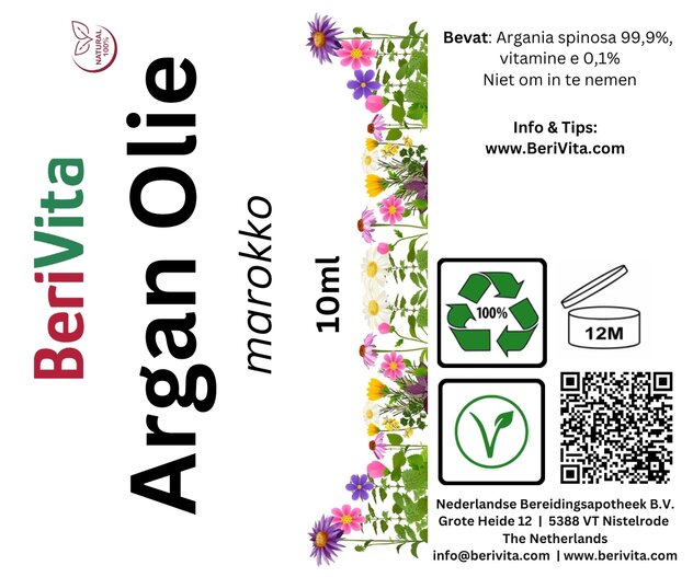 etiket arganolie roller puur koudgeperst
