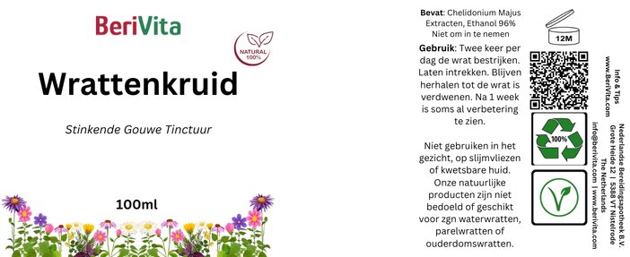 etiket wrattenkruid tinctuur van stinkende gouwe 100ml