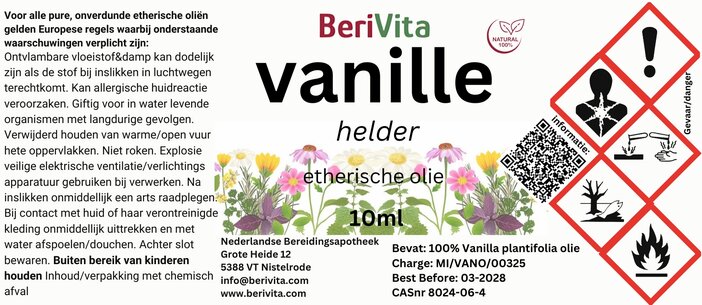 etiket vanille olie helder 10ml