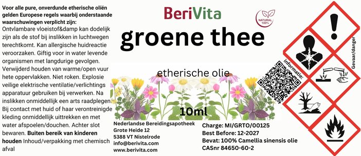 etiket groene thee olie green tea 10ml