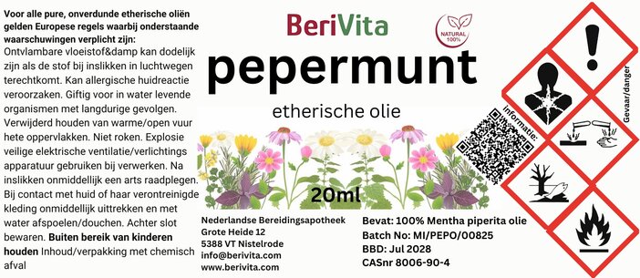 etiket pepermuntolie peppermint 20ml