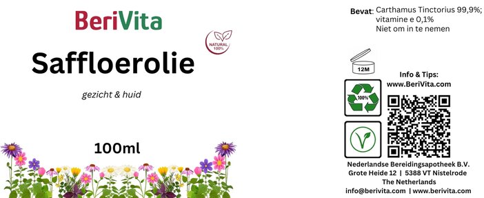 etiket saffloerolie safflower oil puur 100ml