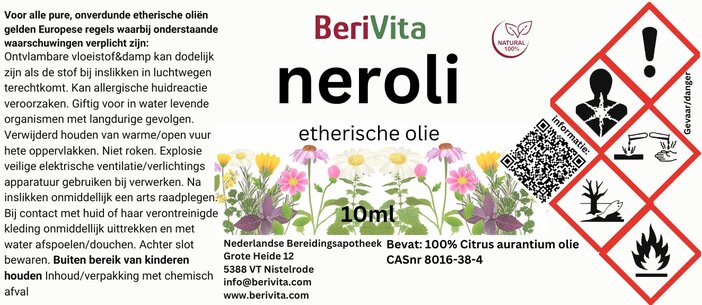 etiket etherische neroli olie