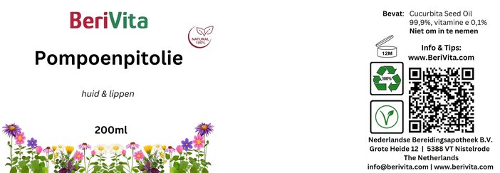 etiket pompoenpitolie 200ml pompfles