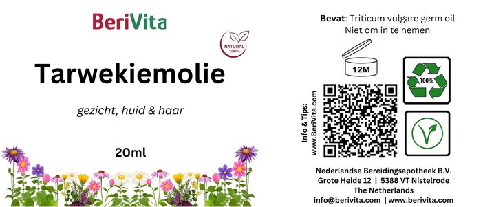 etiket tarwekiemolie pipetfles puur koudgeperst