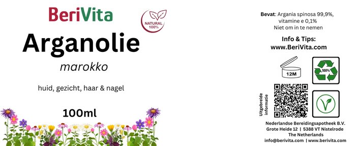 etiket arganolie puur koudgeperst marokko 100ml