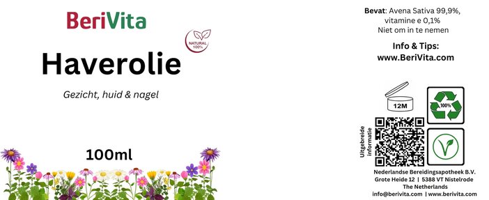 etiket haverolie oat oil puur koudgeperst huid 100ml
