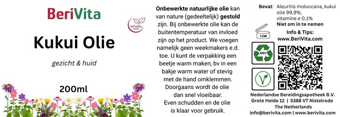 etiket kukui olie 200ml pompfles
