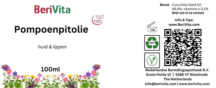 etiket pompoen olie pompoenpit  pumpkin seed oil 100ml