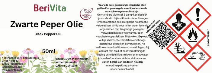 etiket zwarte peper olie 50ml black pepper