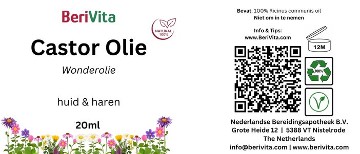 etiket castorolie, wonderolie 20ml