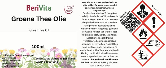 etiket groene thee olie green tea 100ml