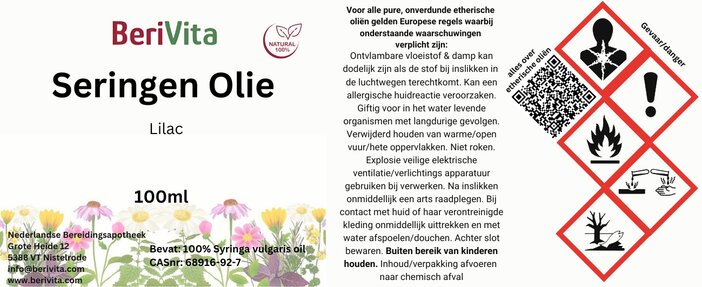 seringen, lilac olie etiket