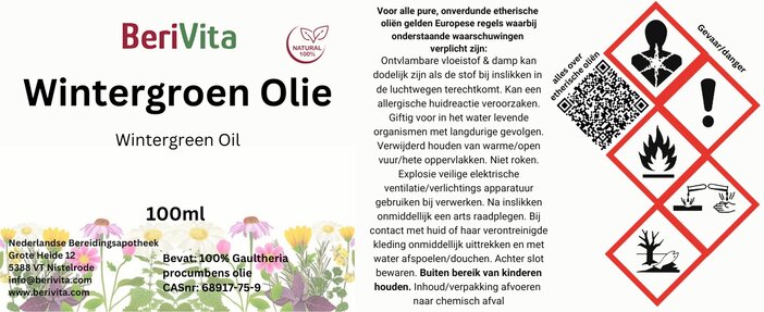 etiket wintergroenolie 100ml
