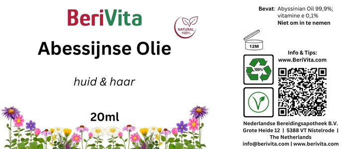 etiket abessijnse olie piperfles 20ml