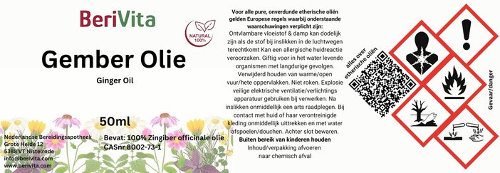 etiket gemberolie ginger oil gember olie 50ml