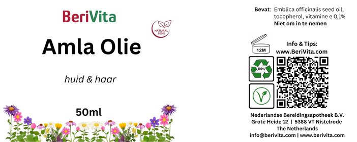 etiket Amla Olie puur koudgeperst huid haar 50ml