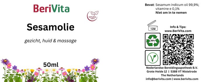etiket sesamolie 50ml puur koudgeperst