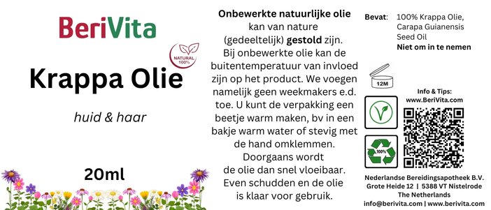 etiket krappa olie pipetfles 20ml