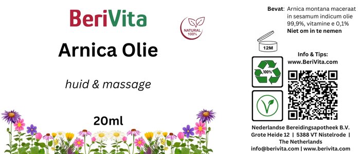 arnica olie etiket 20ml pipet