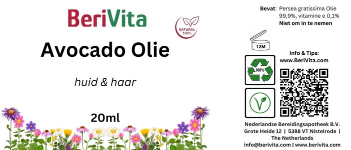 etiket avocado olie 20ml pipetfles