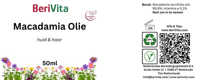 etiket macadamia olie 50ml puur
