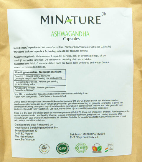 Ashwagandha capsules etiket