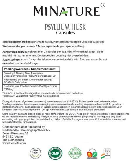 Psyllium Capsules 180 stuks - Poeder van Plantago Ovata vezels