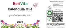etiket calendula, goudsbloemolie pipetfles