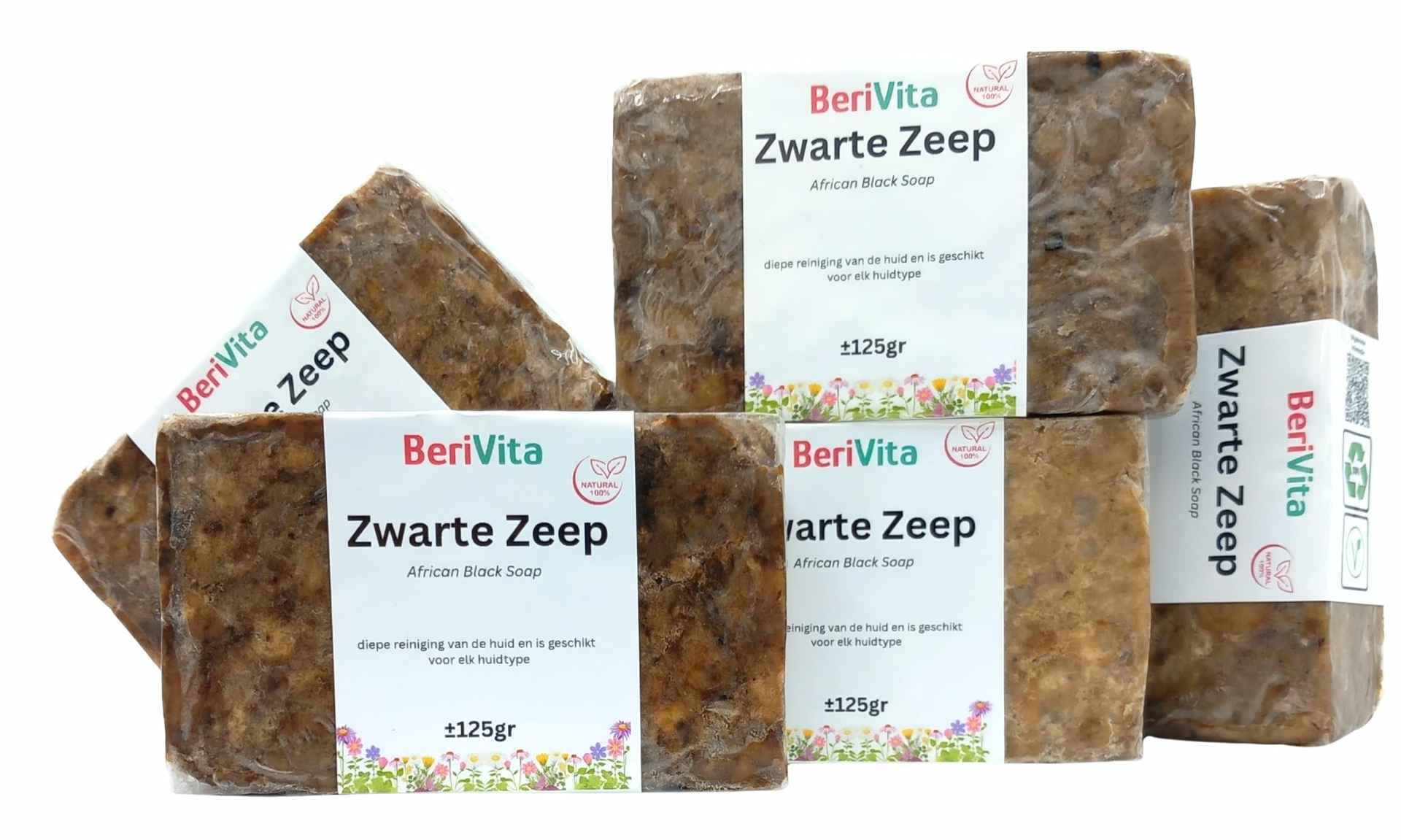 5x zwarte zeep, african black soap 125gr