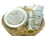 Cadeau Set Huidverzorging Rijpere Huid - Cactusvijgolie 10ml Roller, Tamanu Olie 50ml, Goji Zalf 100ml met Mandje Cadeau Set Huidverzorging Rijpere Huid - Cactusvijgolie 10ml Roller, Tamanu Olie 50ml, Goji Zalf 100ml met Mandje